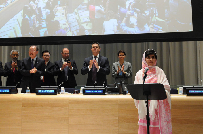 Education activist Malala addresses the UN.