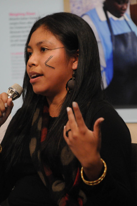 Indigenous youth advocate Indianara Ramires Machado speaks at UNICEF House.
