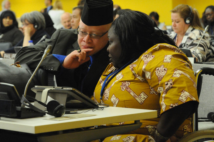 Disabilities activists confer at the UN