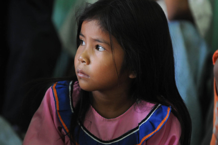 A girl participates in a language class in the indigenous Shipibo-Conibo community of Nuevo Saposoa in the Peruvian Amazon.