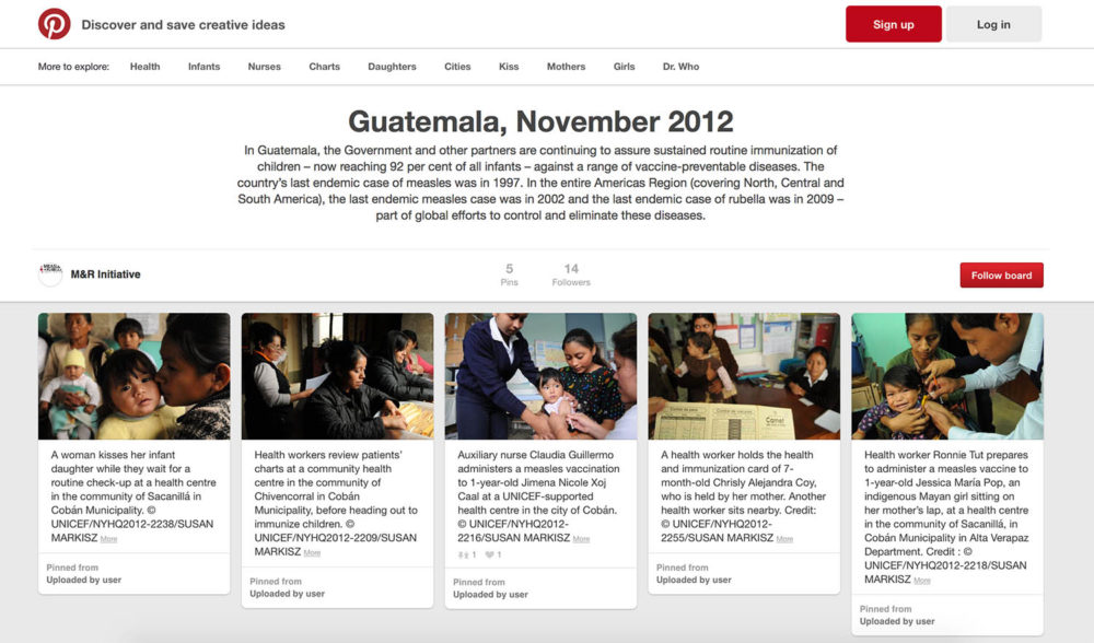 Pinterest screen capture of photos of children at health centres in Guatemala.
