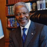 UN Secretary-General Kofi Annan at his desk in UN Headquarters.