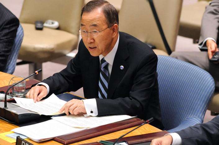 UN Secretary-General Ban Ki-moon addresses a UN Security Council Meeting at UN Headquarters.
