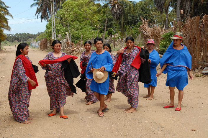 Indigenous Wayuu adolescents prepare for a traditional dance.