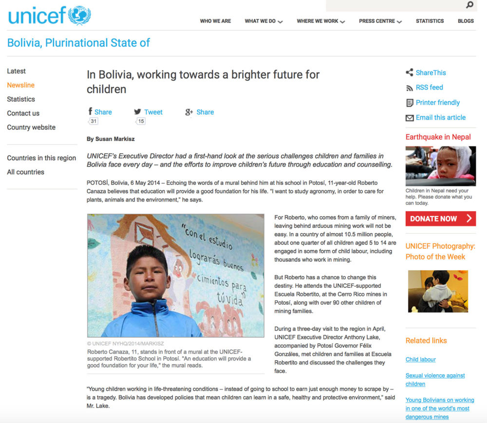 UNICEF article written by Susan Markisz